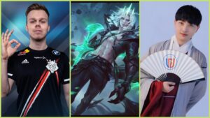 G2 Esports top laner Wunder, LoL champion Viego, LGD mid laner Xiye