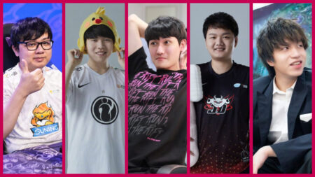 Suning SofM, Invictus Gaming Rookie, Top Esports Karsa, JD Gaming Yagao, Edward Gaming Clearlove