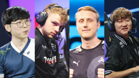 Evil Geniuses IgNar, 100 Thieves Abbedagge, Cloud9 Zven, and TSM SwordArt for 2021 LCS Championship
