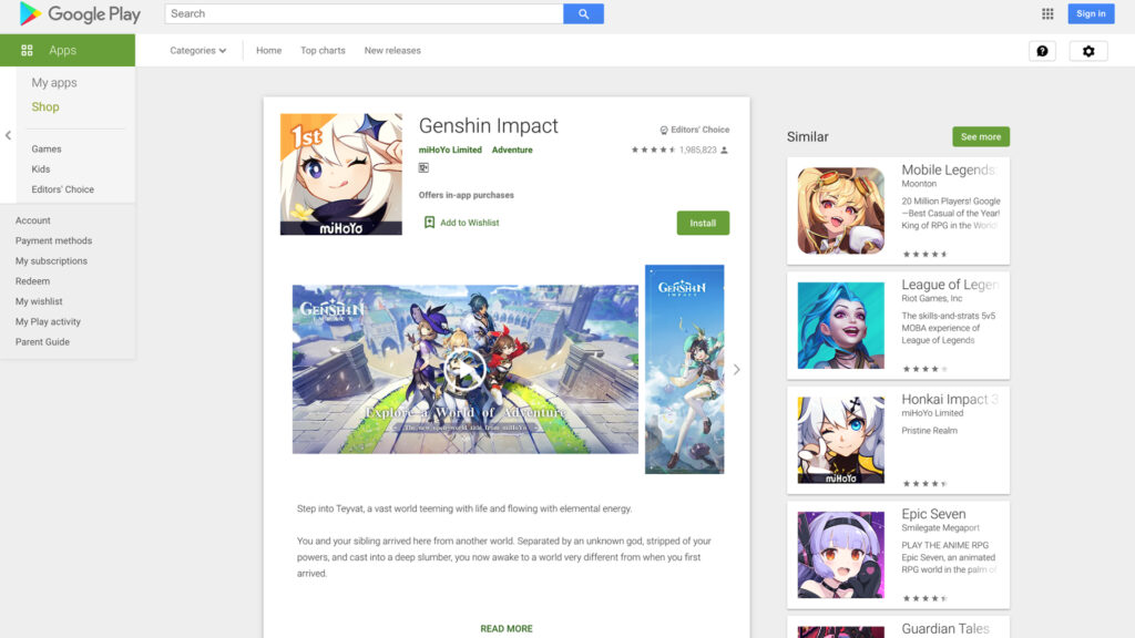 Genshin Impact, Android, Google Play Store, How to play Genshin Impact