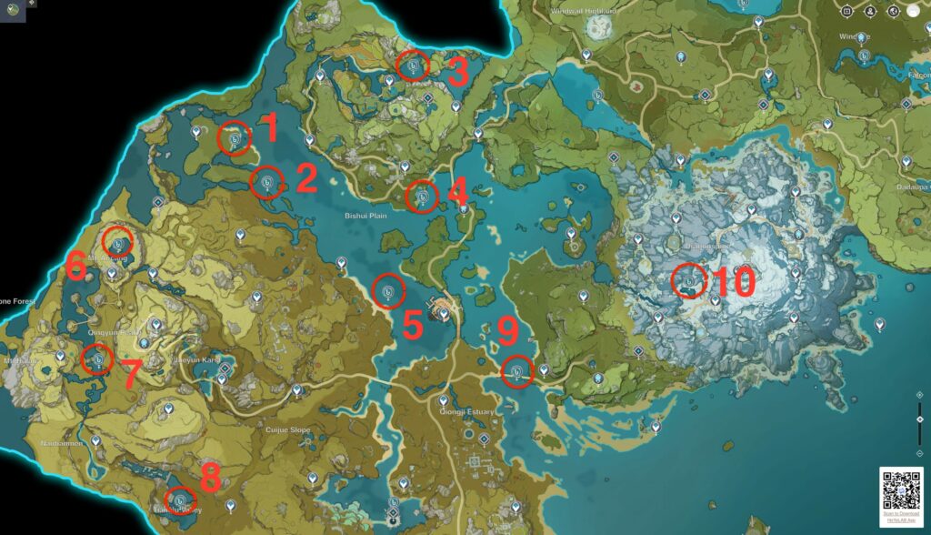 Genshin Impact, fishing, Liyue, locations, spots