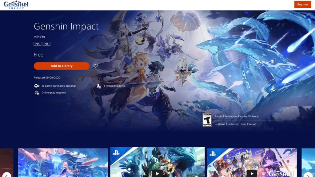 Genshin impact on sale playstation 4