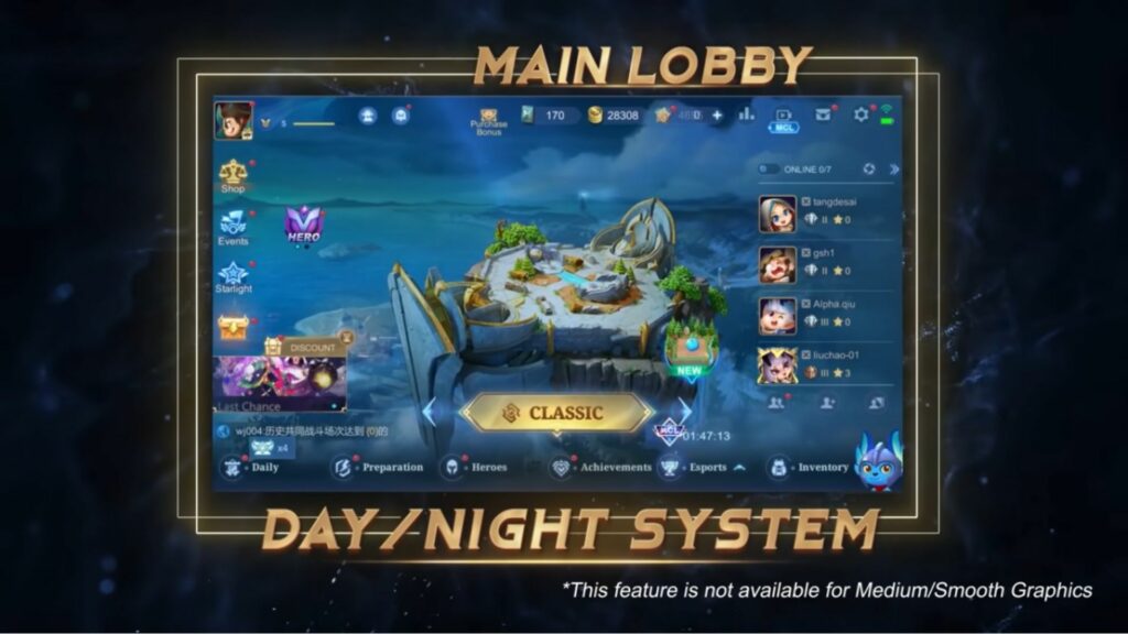 Mobile Legends: Bang Bang patch 1.6.18 night home screen