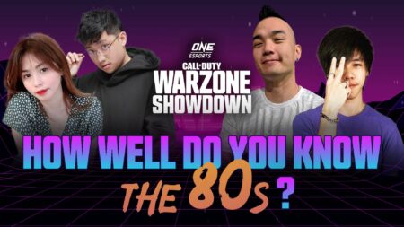 DangerDogg, Khenji Gaming, Tanxlive, and Tricia Potato for ONE Esports Showdown's How Well Do You Know The 80s