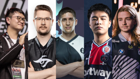 Hard support players Dy, Puppey, Fly, y', and N0tail