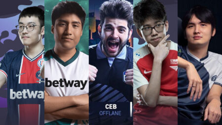 Top 5 offlaners Faith_bian, Wisper, Ceb, Kuku, and iceiceice who are competing in TI10