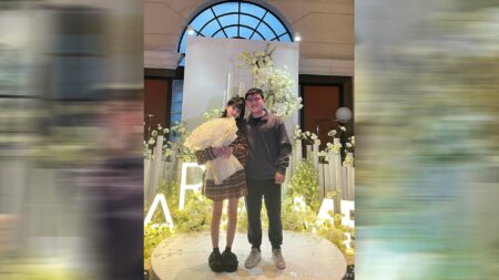 Uzi with now fiancé Tingting at the engagement ceremony