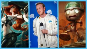 Cloud9 Zven alongside champions Miss Fortune and Amumu from League of Legends