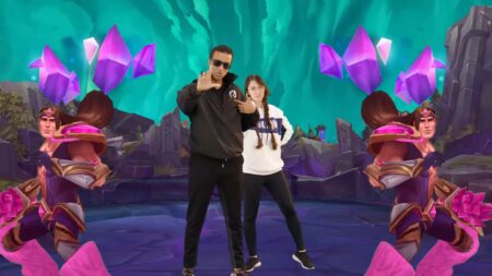 Ovilee May and Raz handing out an L alongside two Tarics in Team Liquid's Worlds Baby music video