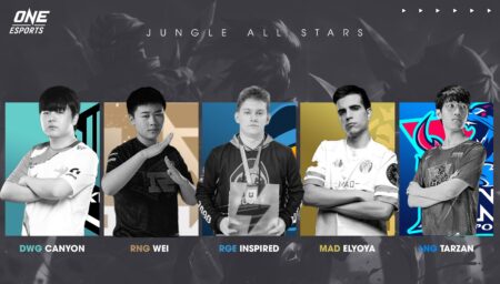 The five best junglers at the League of Legends Worlds 2021 consists of DWG KIA Canyon, Royal Never Give Up Wei, Rogue Inspired, MAD Lions Elyoya, and LNG Esports Tarzan.