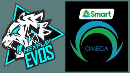 Mobile Legends: Bang Bang Professional League Philippines Season 8 (MPL PH Season 8) team logos of Nexplay EVOS and Smart Omega