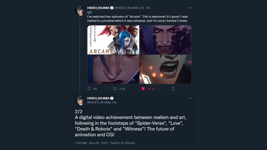 Hideo Kojima: 'Arcane is the future of animation and CG