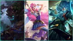 LoL champions Maokai, Seraphine, and Zilean