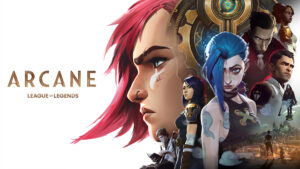 The official poster and wallpaper for League of Legends animated series "Arcane".