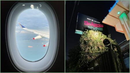 Flying on Singapore Airlines and picture of Undercity Nights sign