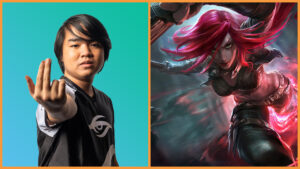 Team Secret Tatsurii next to champion Katarina for Wild Rift Horizon Cup