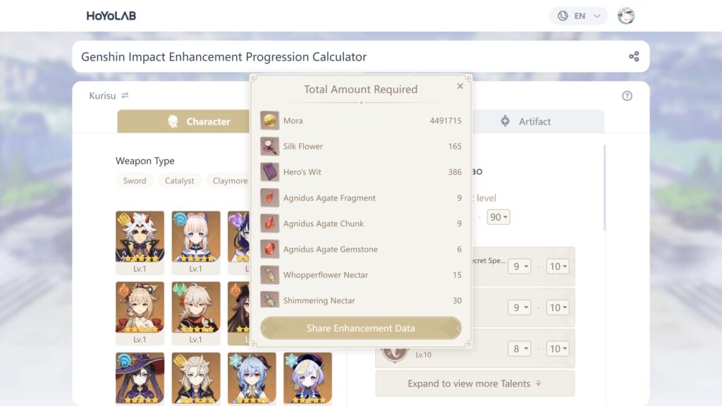 Introducing the new Genshin Impact calculator, also known as the Enhancement Progression Calculator.