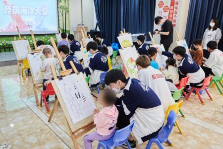 LPL pro players interacting with children at the Haikou Yurun Center as part of the LPL cares initiative 2021