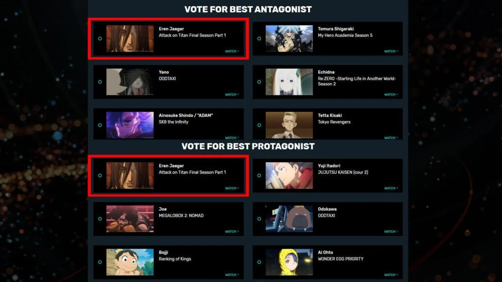 Eren competes with himself as the best hero and villain at Anime Awards  2022 | ONE Esports