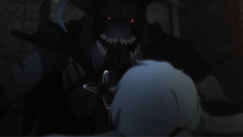DOTA: Dragon's Blood Vinari revelando su rostro demoníaco