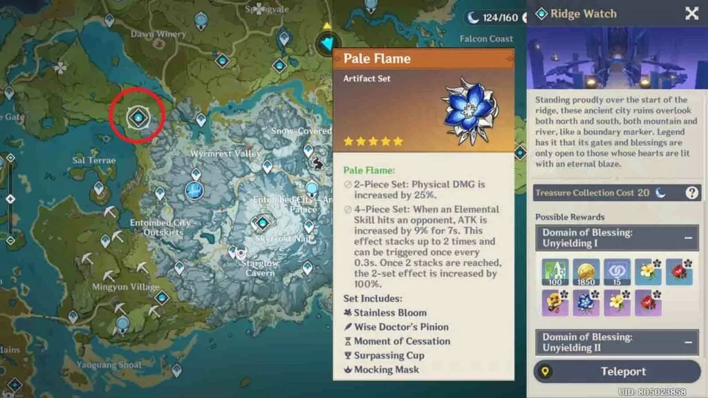 Detalles y ubicación del artefacto de llama pálida en Genshin Impact
