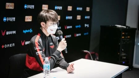 Pro player T1 Faker at a post-match press conference, LCK Spring Split 2022
