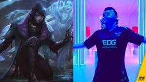 Edward Gaming's bot laner Viper and LoL marksman champion Aphelios