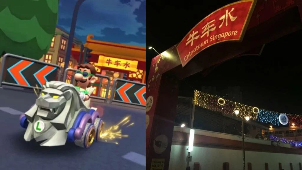 New Mario Kart Singapore Speedway track lets you ride Merlions along MBS Mario Kart Tour Singapore Tour Chinatown comparison