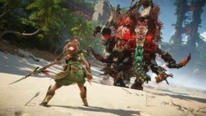 Aloy fighting a machine in Horizon Forbidden West