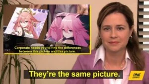 Yae Miko and Yae Sakura in a meme from The Office