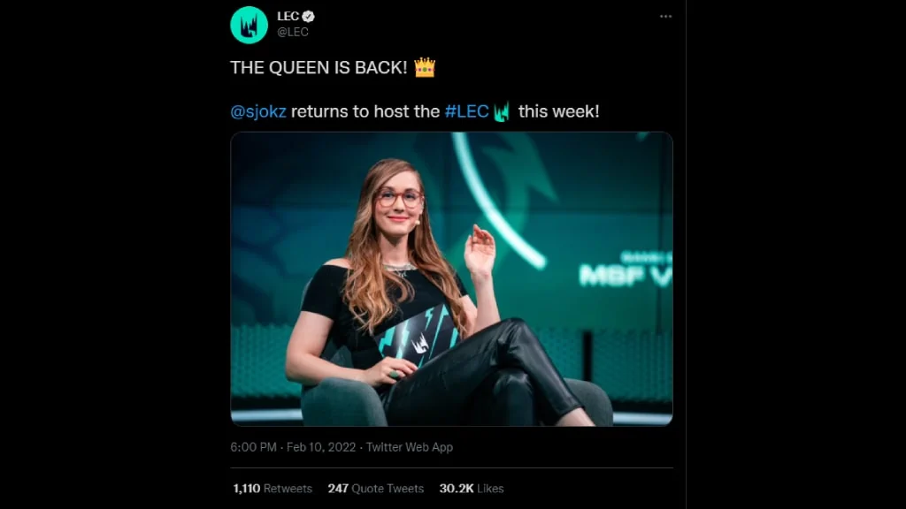 Esports host Sjokz will finally return to the LEC broadcast in Week 5 LEC sjokz
