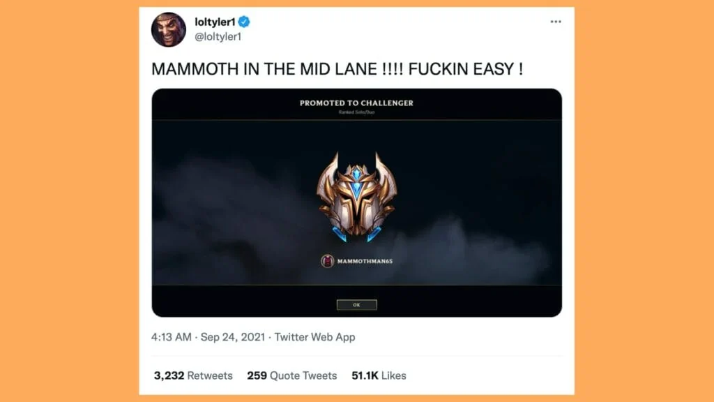 Support is so hard: Tyler1 reacts sarcastically after reaching grandmaster  in League of Legends in two weeks