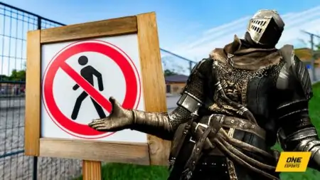 Dark Souls 3 character next to no walking sign