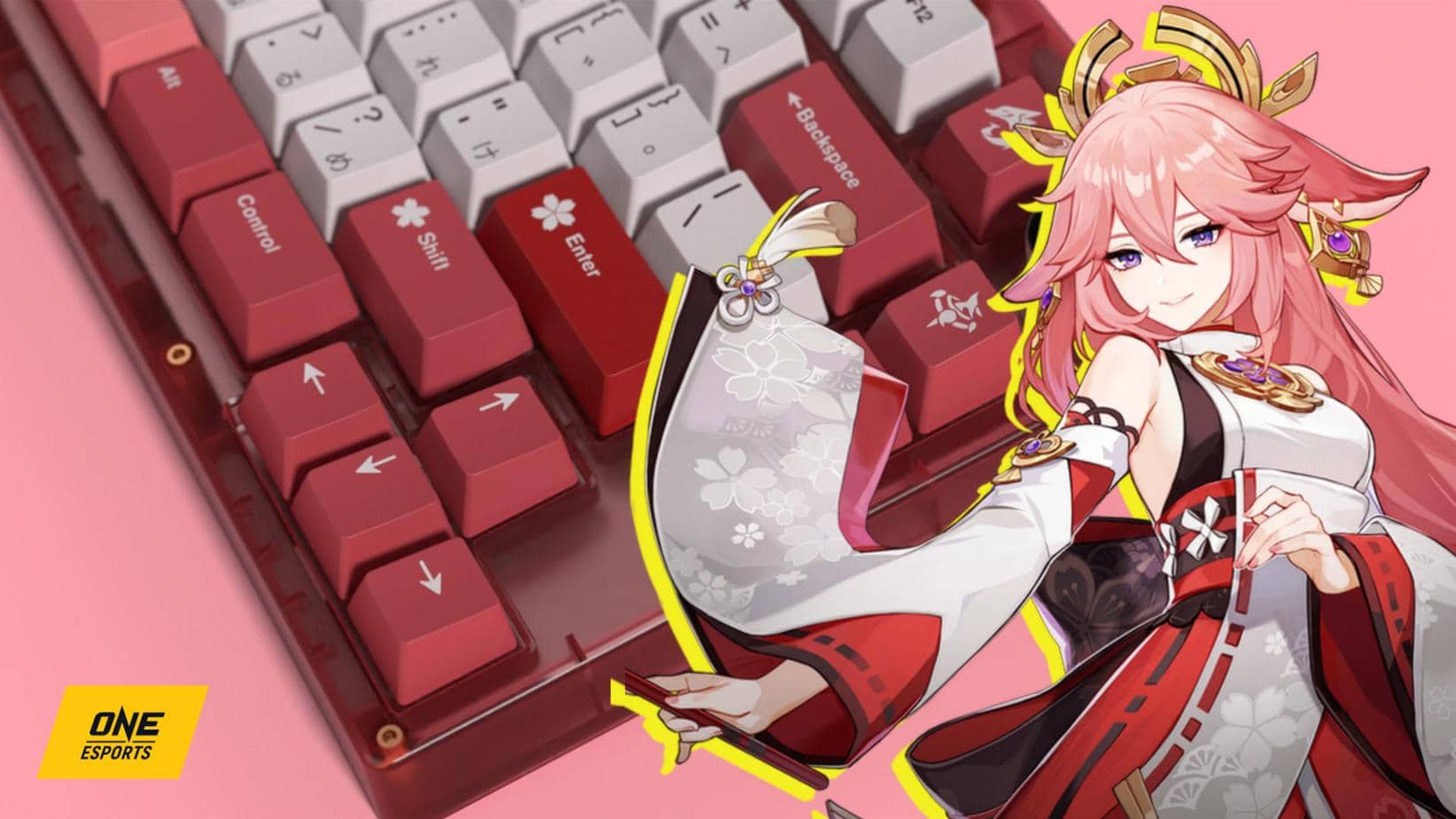 Gorgeous Yae Miko keyboard adds a pop of color to your setup | ONE Esports
