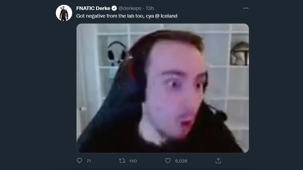 Derke will join Fnatic in Iceland after testing negative for COVID-19 Fnatic Derke tests negative for COVID-19