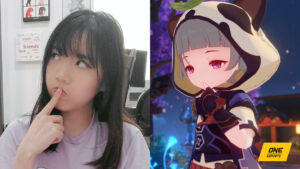 Sayu cosplay in thinking pose by Lilypichu from Genshin Impact