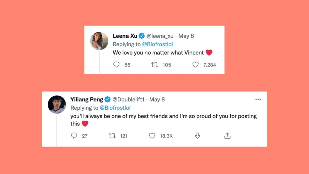 Biofrost comes out as gay, receives overwhelming support from esports community Doublelift and Leena express their support for Biofrost's coming out announcement