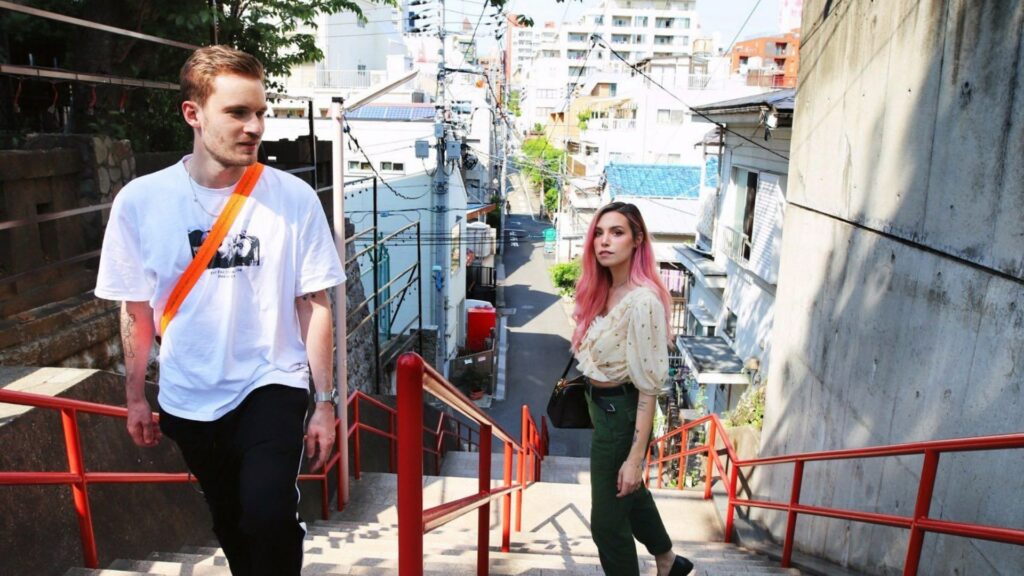 PewDiePie and MarziaPie in Japan at the Your Name stairs