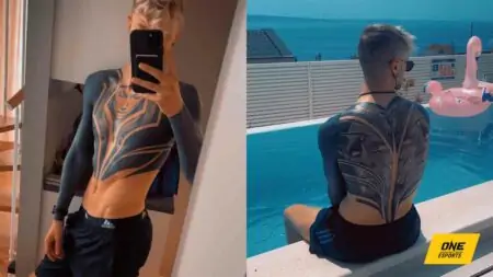EU AD carry Rekkles showing off full sleeve, chest, and back tattoos