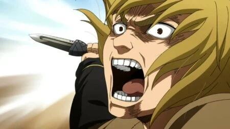 Thorfinn attacking in the Vinland Saga anime