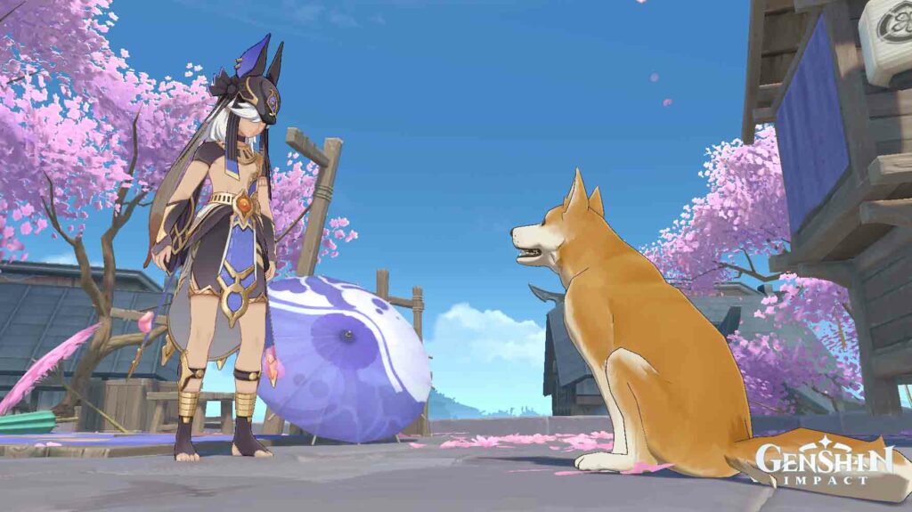 Cyno with a dog in Genshin Impact