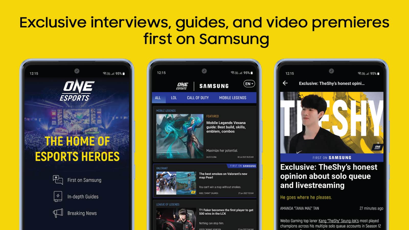 Dapatkan akses eksklusif ke wawancara, panduan permainan, dan lainnya dengan aplikasi ONE Esports untuk Samsung