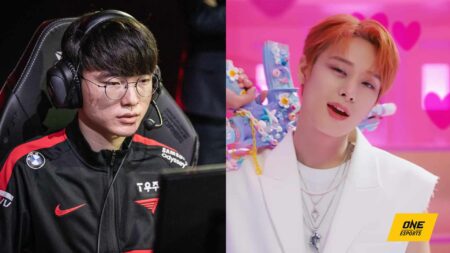 T1 Faker next to Juyeon of THE BOYZ
