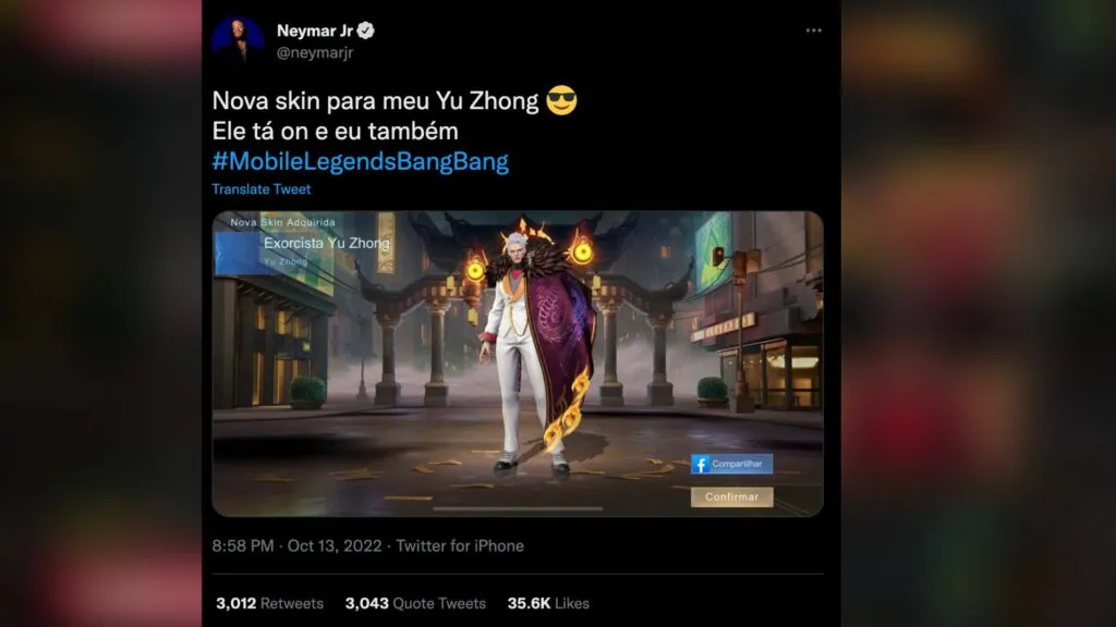 Neymar Jr tuitea sobre Mobile Legends: Bang Bang