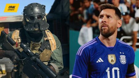 Call of Duty operator next to Lionel Messi