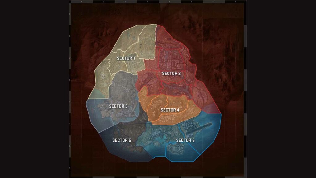 Warzone 2 -kaart met sectoren