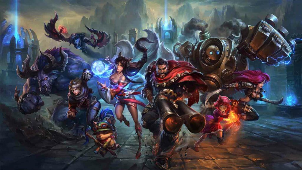 Campeones de League of Legends Alistar, Ezreal, Nocturne, Ahri, Teemo, Graves, Blitzcrank, Annie, Katarina en fondo de pantalla de splashart