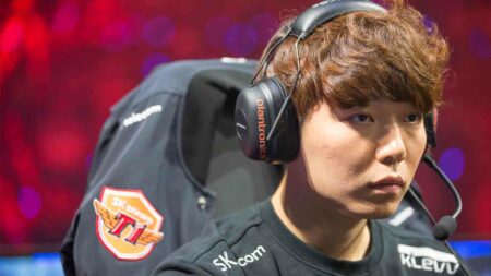 SK Telecom T1 top laner MaRin competing at the Worlds 2015 finals