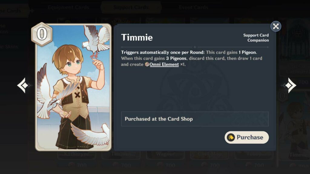 Descripción de la tarjeta Timmie en Genshin Impact