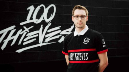 Bjergsen in 100 Thieves jersey announcing his joining